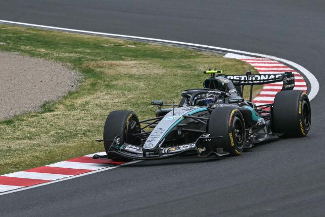 Mercedes' Italian driver Kimi Antonelli drives during the Formula One Japanese Grand Prix at the Suzuka circuit in Suzuka, Mie prefecture on March 29, 2026. (Photo by ANDREW CABALLERO-REYNOLDS / AFP)
