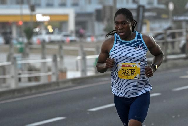 TOPSHOT - South African Olympic champion Caster Semenya competes during the Cape Town SPAR Women’s 10km Challenge in Cape Town on March 29, 2026. (Photo by Rodger Bosch / AFP)