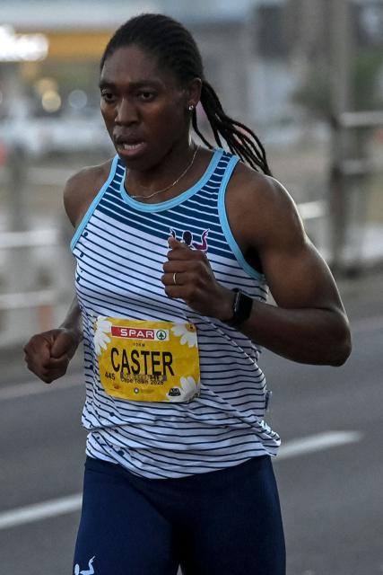 South African Olympic champion Caster Semenya competes during the Cape Town SPAR Women’s 10km Challenge in Cape Town on March 29, 2026. (Photo by Rodger Bosch / AFP)