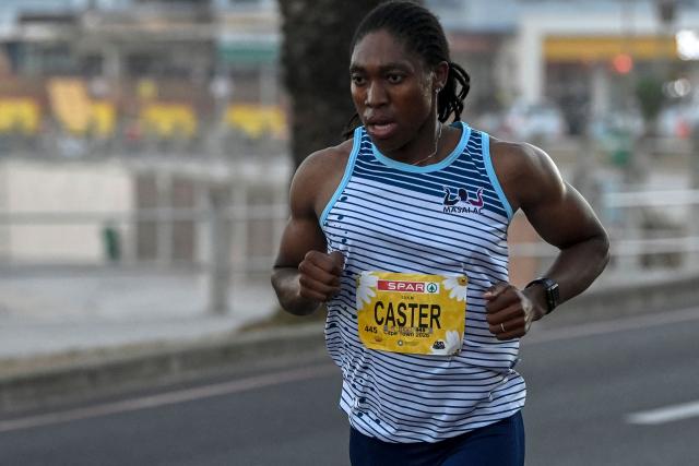 South African Olympic champion Caster Semenya competes during the Cape Town SPAR Women’s 10km Challenge in Cape Town on March 29, 2026. (Photo by Rodger Bosch / AFP)