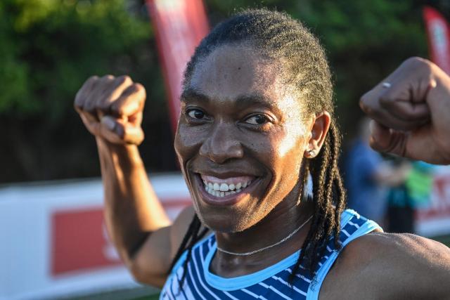 TOPSHOT - South African Olympic champion Caster Semenya reacts after competing in the Cape Town SPAR Women’s 10km Challenge in Cape Town on March 29, 2026. (Photo by Rodger Bosch / AFP)