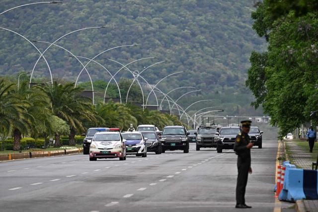 A motorcade of Egyptian Foreign Minister Badr Abdelatty arrives at Pakistan’s Foreign Ministry upon his arrival in Islamabad on March 29, 2026. Top diplomats from Riyadh, Cairo and Ankara are due in the Pakistani capital on March 29 and March 30 for "in-depth discussions on a range of issues, including efforts to de-escalate tensions in the region", the Pakistan foreign ministry said. (Photo by Aamir QURESHI / AFP)