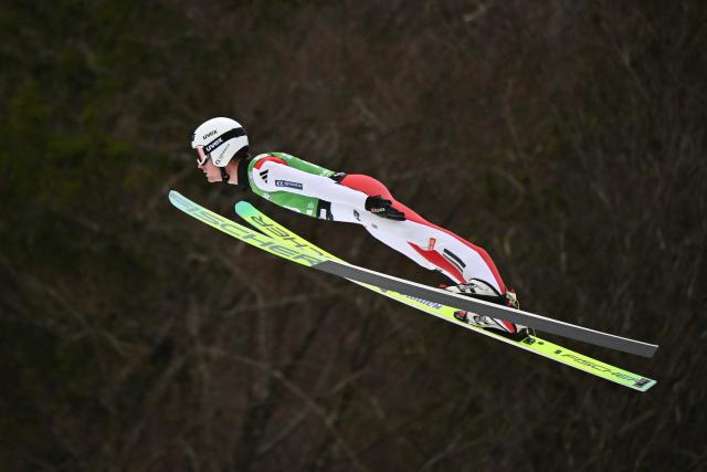 Norway's Kristoffer Eriksen Sundal competes in the first round of the Men's Individual Large Hill event at the FIS Jumping World Cup in Planica on March 29, 2026. (Photo by JURE MAKOVEC / AFP)