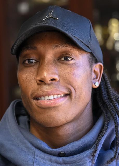 South African Olympic champion Caster Semenya poses for a photograph in Cape Town on March 29, 2026. (Photo by RODGER BOSCH / AFP)