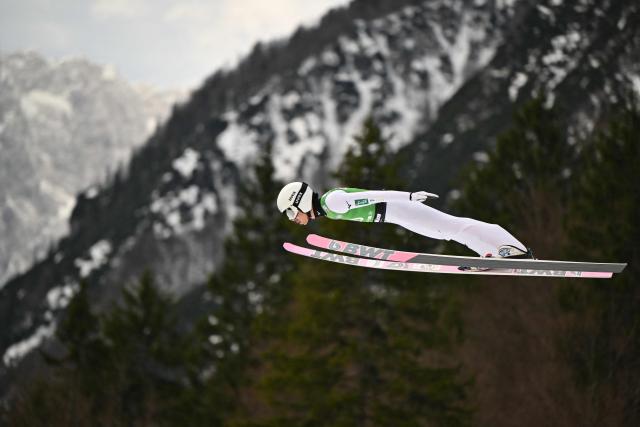 Japan's Naoki Nakamura competes in the first round of the Men's Individual Large Hill event at the FIS Jumping World Cup in Planica on March 29, 2026. (Photo by JURE MAKOVEC / AFP)
