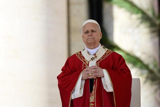 Pope Leo XIV leads a mass for Palm Sunday at St Peter's square in the Vatican on March 29, 2026. (Photo by Tiziana FABI / AFP)