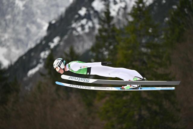Slovenia's Anze Lanisek competes in the first round of the Men's Individual Large Hill event at the FIS Jumping World Cup in Planica on March 29, 2026. (Photo by JURE MAKOVEC / AFP)