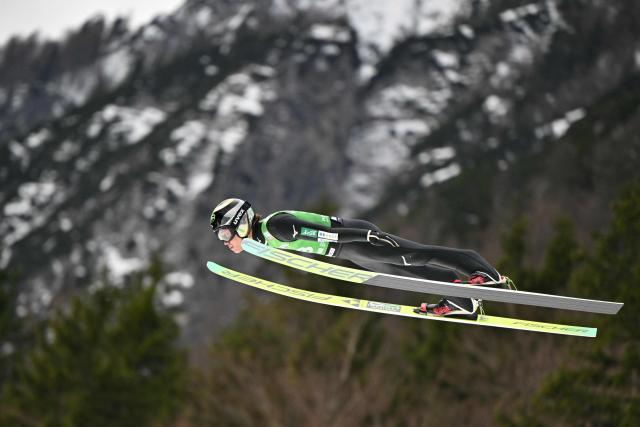 Japan's Ren Nikaido competes in the first round of the Men's Individual Large Hill event at the FIS Jumping World Cup in Planica on March 29, 2026. (Photo by JURE MAKOVEC / AFP)