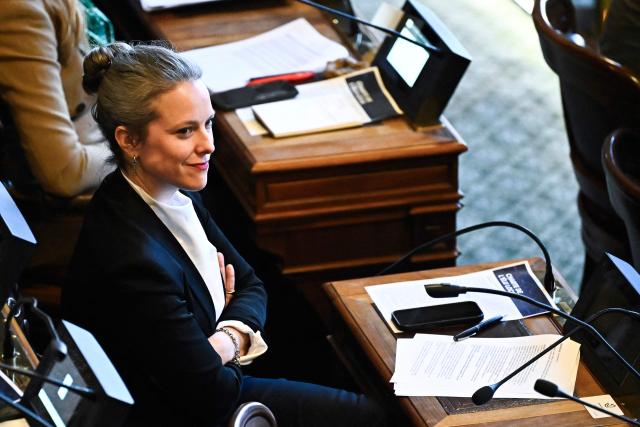 Newly elected Mayor of the 12th arrondissement of Paris Lucie Castets attends the inaugural city council session at the city hall of Paris on March 29, 2026. Emmanuel Grégoire, who was elected mayor of Paris by a wide margin over right wing candidate Rachida Dati, takes office on March 29, 2026 at the Paris City Hall to succeed Anne Hidalgo, who is stepping down after 12 years in office. (Photo by JULIEN DE ROSA / AFP)