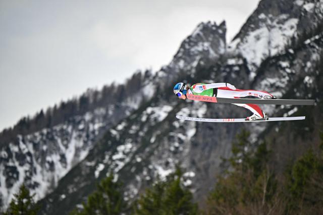 Austria's Daniel Tschofenig competes in the first round of the Men's Individual Large Hill event at the FIS Jumping World Cup in Planica on March 29, 2026. (Photo by JURE MAKOVEC / AFP)