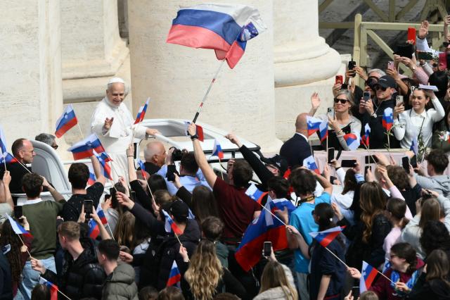 Pope Leo XIV leaves after the Palm Sunday mass at St Peter's square in the Vatican on March 29, 2026. (Photo by Marco BERTORELLO / AFP)