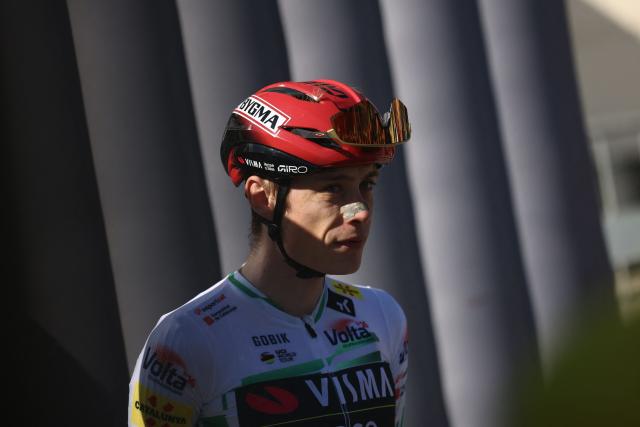 Overall ranking leader Team Visma-Lease a bike's Danish rider Jonas Vingegaard is pictured prior the seventh and last stage of the 2026 'Volta a Catalunya' cycling tour of Catalonia, a 95,1 km race between Barcelona and Barcelona, on March 29, 2026. (Photo by Josep LAGO / AFP)