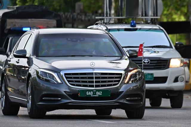 A motorcade of Turkey's Foreign Minister Hakan Fidan arrives at Pakistan's Ministry of Foreign Affairs premises in Islamabad on March 29, 2026. Foreign ministers from Pakistan, Saudi Arabia, Egypt and Turkey were expected to meet on March 29 for talks on the war in the Middle East, with Islamabad acting as a go-between between the United States and Iran. (Photo by Aamir QURESHI / AFP)