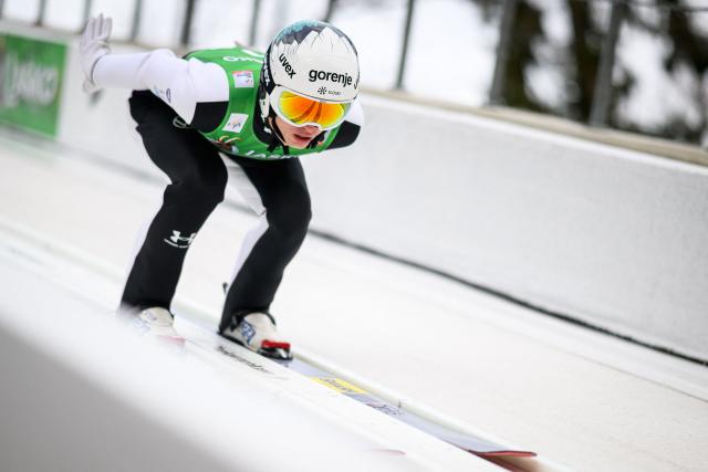 Slovenia's Rok Oblak competes during the trial round of the Individual Flying Hill competition of the FIS Ski Jumping World Cup in Planica, Slovenia on March 29, 2026. (Photo by Jure Makovec / AFP)