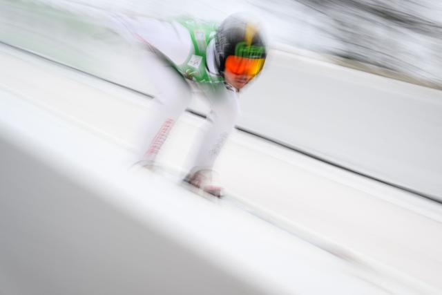Switzerland's Sandro Hauswirth competes during the trial round of the Individual Flying Hill competition of the FIS Ski Jumping World Cup in Planica, Slovenia on March 29, 2026. (Photo by Jure Makovec / AFP)