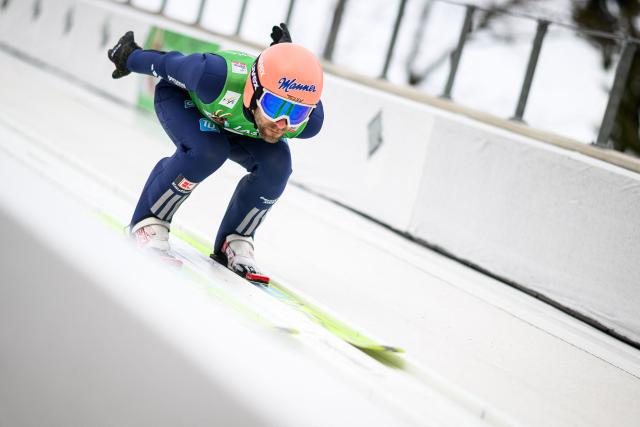 Germany’s Pius Paschke competes during the trial round of the Individual Flying Hill competition of the FIS Ski Jumping World Cup in Planica, Slovenia on March 29, 2026. (Photo by Jure Makovec / AFP)