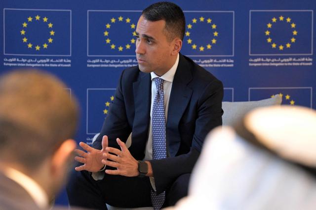 Luigi Di Maio, EU Special Representative for the Gulf region, speaks to reporters in Kuwait City on March 29, 2026. (Photo by YASSER AL-ZAYYAT / AFP)