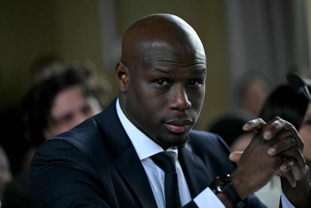 Le Blanc-Mesnil newly elected mayor Demba Traore attends the inaugural city council session at the city hall of Le Blanc-Mesnil, on the outskirts of Paris, on March 29, 2026. (Photo by Blanca CRUZ / AFP)