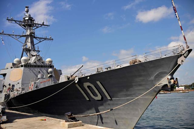 The US Navy Arleigh Burke-class guided-missile destroyer USS Gridley (DDG 101) docks at the Amador cruise terminal in Panama City on March 29, 2026. The ship reached the country alongside the aircraft carrier USS Nimitz as part of the multinational maritime cooperation exercises “Mares del Sur 2026.” (Photo by MARTIN BERNETTI / AFP)