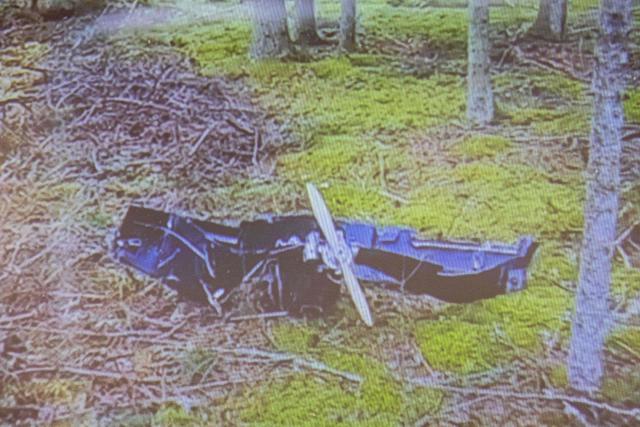 This photo taken on March 29, 2026 shows an image of a drone shown on a display and presented to journalists during a press conference in Kouvola, Finland, as Finland's Defence Ministry confirmed that two unidentified drones had landed in Kouvola in the morning. Two unidentified drones crashed near Kouvola in southern Finland on March 29 in what the defence ministry called a "suspected territorial violation", with the prime minister saying they may have been stray Ukrainian drones. (Photo by Sasu Järnstedt / various sources / AFP) / Finland OUT
