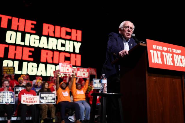 US Senator Bernie Sanders, Independent from Vermont, speaks during a "Tax the Rich" rally at Lehman College in the Bronx borough of New York City on March 29, 2026. (Photo by CHARLY TRIBALLEAU / AFP)