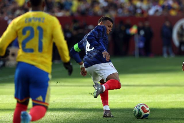 France's forward #10 Kylian Mbappe controls the ball during a friendly football match between Colombia and France at Northwest Stadium in Landover, Maryland, on March 29, 2026. (Photo by FRANCK FIFE / AFP)