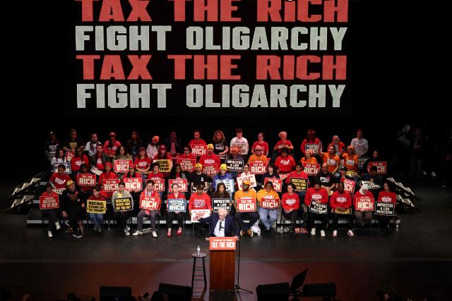 US Senator Bernie Sanders, Independent from Vermont, speaks during a "Tax the Rich" rally at Lehman College in the Bronx borough of New York City on March 29, 2026. (Photo by CHARLY TRIBALLEAU / AFP)