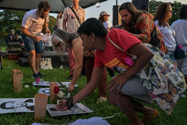 Relatives and social activists attend a silent march in memory of the victims of state violence during the 1964 dictatorship in Sao Paulo, Brazil on March 29, 2026. (Photo by NELSON ALMEIDA / AFP)