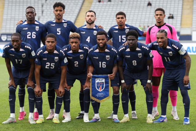 Cape Verde's starting players pose before the start of the international friendly football match between Cape Verde and Finland at Eden Park in Auckland on March 30, 2026. (Photo by Michael Bradley / AFP)