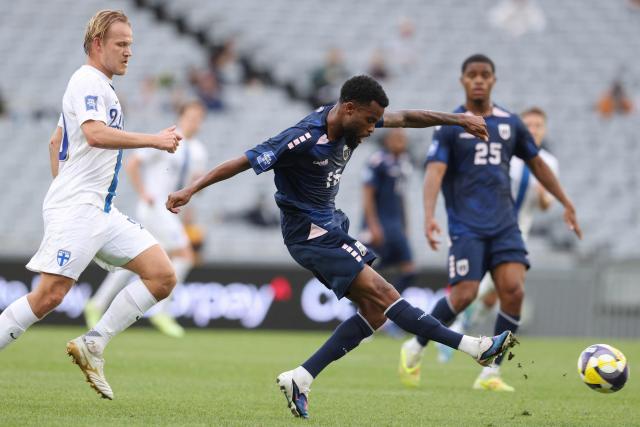 Cape Verde's Yannick Semedo kicks the ball during the international friendly football match between Cape Verde and Finland at Eden Park in Auckland on March 30, 2026. (Photo by Michael Bradley / AFP)