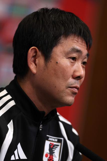 Japan's Head Coach Hajime Moriyasu attends a press conference at Wembley Stadium, in London, on March 30, 2026, on the eve of their international friendly football match against England. (Photo by Adrian Dennis / AFP)