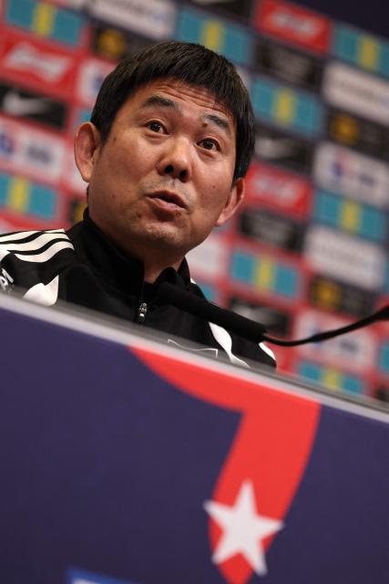 Japan's Head Coach Hajime Moriyasu attends a press conference at Wembley Stadium, in London, on March 30, 2026, on the eve of their international friendly football match against England. (Photo by Adrian Dennis / AFP)