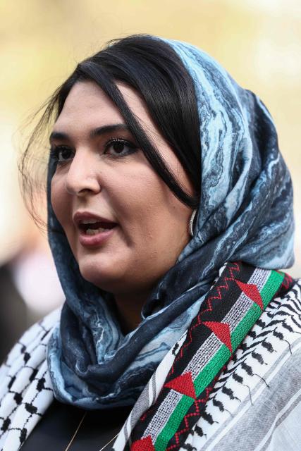 Palestinian-American activist Nerdeen Kiswani speaks during a press conference in New York on March 30, 2026, after US authorities said they had disrupted an alleged plot targeting her. Kiswani, a US-based Palestinian-American activist, said March 27 that the FBI had disrupted an imminent plot to assassinate her, as authorities charged a 26-year-old man with possessing Molotov cocktails he meant to use against her home. Kiswani leads Within Our Lifetime, a Palestinian advocacy group active in New York City, and has been a key figure in organizing protests particularly focused on the Gaza war. (Photo by CHARLY TRIBALLEAU / AFP)