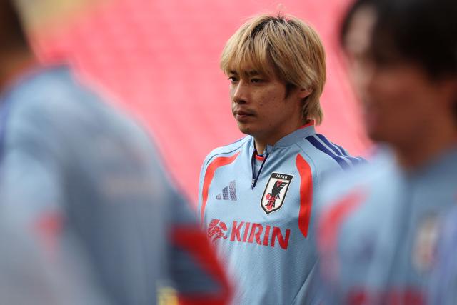 Japan's midfielder Junya Ito takes part in a team training session at Wembley Stadium, in London, on March 30, 2026, on the eve of their international friendly football match against England. (Photo by Adrian Dennis / AFP)