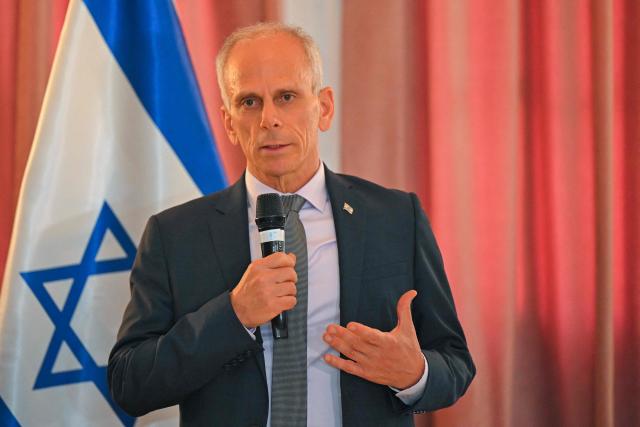 Israel’s Ambassador to Ecuador, Tzach Sarid, speaks next to Ecuador’s Foreign Minister Gabriela Sommerfeld (out of frame) during the signing of bilateral agreements in the areas of culture and sports at the Foreign Ministry in Quito on March 30, 2026. (Photo by Rodrigo BUENDIA / AFP)
