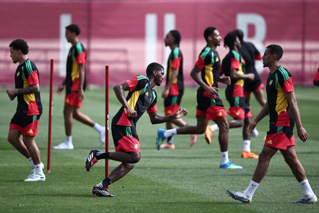Jamaica’s players take part in a training session at the Verde Valle training center in Zapopan, Mexico, on March 30, 2026, ahead of the intercontinental 2026 FIFA World Cup qualifiers playoff match against the Republic of the Congo on March 31, 2026. (Photo by Ulises Ruiz / AFP)