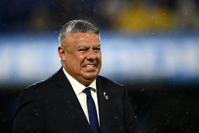 (FILES) Argentine Football Association (AFA) president Claudio Tapia attends a friendly football match between Argentina and Mauritania at La Bombonera stadium in Buenos Aires on March 27, 2026. An Argentine judge has formally charged the Argentine Football Association (AFA), its president Claudio ‘Chiqui’ Tapia and other officials with tax evasion, according to a ruling released on March 30, 2026. (Photo by Luis ROBAYO / AFP)