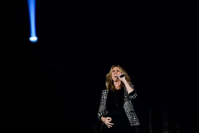 (FILES) Canadian singer Celine Dion performs on the stage of the AccorHotels Arena in Paris on July 4, 2017. Quebec star Celine Dion officially announced on March 30, 2026, a series of ten concerts in Paris in September and October in Europe's largest indoor venue, near Paris, to mark her 58th birthday, confirming her return to the stage after six years away from the public. (Photo by Martin BUREAU / AFP)
