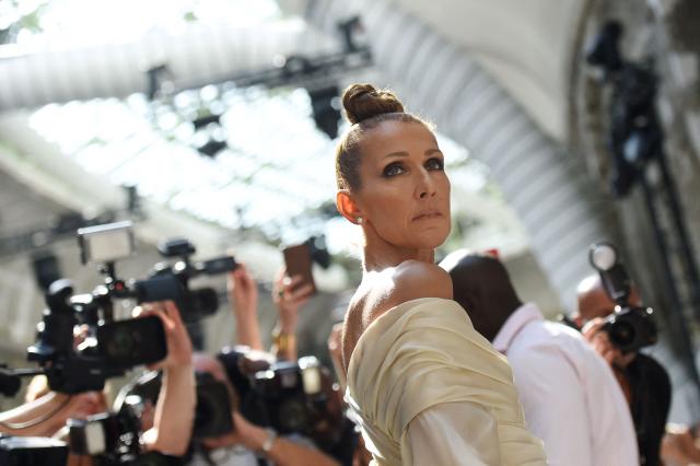 (FILES) Canadian singer Celine Dion poses as she arrives for the Alexandre Vauthier Women's Fall-Winter 2019/2020 Haute Couture collection fashion show in Paris, on July 2, 2019. Quebec star Celine Dion officially announced on March 30, 2026, a series of ten concerts in Paris in September and October in Europe's largest indoor venue, near Paris, to mark her 58th birthday, confirming her return to the stage after six years away from the public. (Photo by Lucas BARIOULET / AFP)