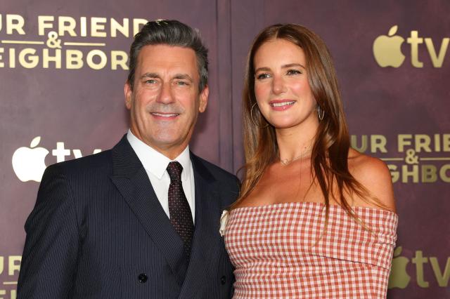 US actor Jon Hamm and US actress Anna Osceola attend the red carpet event for Apple TV’s "Your Friends & Neighbors" Season 2 at The New York Historical in New York on March 30, 2026. (Photo by ANGELA WEISS / AFP)