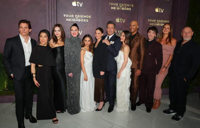 (From L) Actors James Marsden, Eunice Bae, Erin Robinson, Lena Hall, Aimee Carrero, Amanda Peet, Jon Hamm, Olivia Munn, Mark Tallman, Donovan Colan, Anna Osceola and Corbin Bernsen attend the red carpet event for Apple TV’s "Your Friends & Neighbors" Season 2 at The New York Historical in New York on March 30, 2026. (Photo by ANGELA WEISS / AFP)