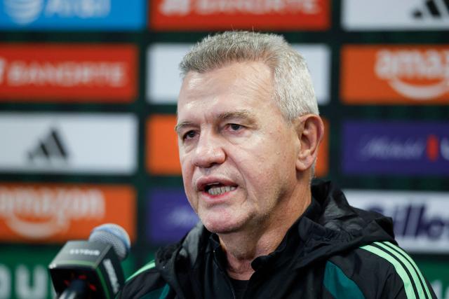 Mexico's head coach Javier Aguirre speaks during a press conference at Soldier Field in Chicago, on March 30, 2026. Mexico is preparing for tomorrow's international friendly match against Belgium, in advance of the 2026 World Cup. (Photo by KAMIL KRZACZYNSKI / AFP)