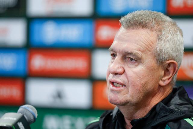 Mexico's head coach Javier Aguirre speaks during a press conference at Soldier Field in Chicago, on March 30, 2026. Mexico is preparing for tomorrow's international friendly match against Belgium, in advance of the 2026 World Cup. (Photo by KAMIL KRZACZYNSKI / AFP)