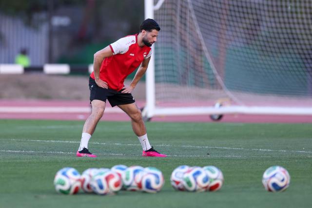 Iraq's midfielder Kevin Yakob takes part in a training session in Monterrey, Mexico on March 30, 2026, ahead of the FIFA World Cup qualifiers final playoff football match against Bolivia on March 31. (Photo by Julio Cesar AGUILAR / AFP)