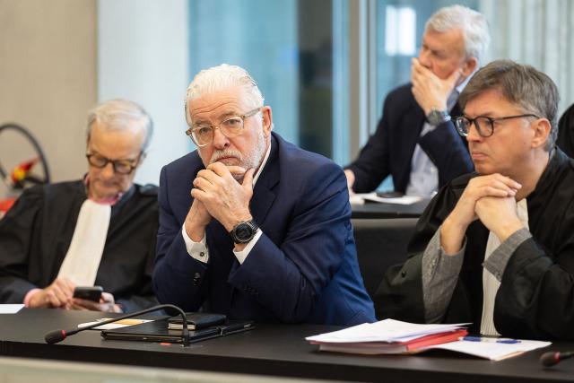 Former Optima Bank CEO Jeroen Piqueur attends the verdict in the Optima Bank case, in which he faces charges of money laundering, misappropriation of corporate assets and violations of banking legislation, at Ghent's criminal court in Ghent on March 31, 2026. (Photo by JAMES ARTHUR GEKIERE / Belga / AFP) / Belgium OUT