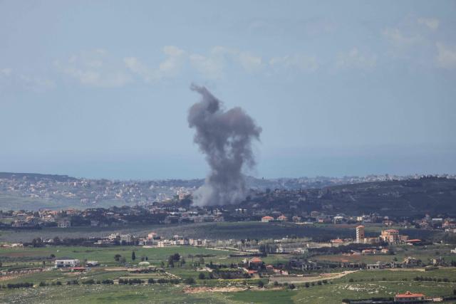A photograph taken from the southern Lebanese area of Marjayoun shows smoke rising from the site of an Israeli airstrike that targeted the Lebanese village of Zawtar al-Charkiyeh on March 31, 2026. Israel's military reported on March 31 that four more of its soldiers had been killed in combat in southern Lebanon, where the war has spread and where they are battling Iranian-backed Hezbollah. (Photo by AFP)