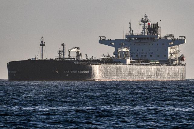 TOPSHOT - The Russian oil tanker Anatoly Kolodkin arrives at the oil terminal in the port of Matanzas, northwestern Cuba, early on March 31, 2026. The Anatoly Kolodkin, a tanker under US sanctions carrying 730,000 barrels of crude, is set to deliver the first crude shipment to Cuba since January after Washington gave the crisis-hit island a reprieve from an effective fuel blockade. (Photo by Yamil LAGE / AFP)