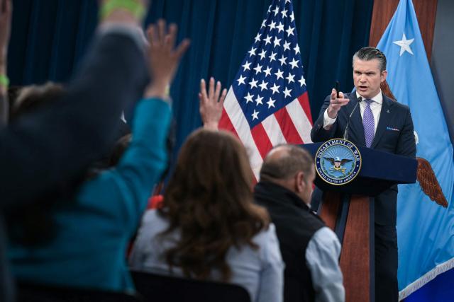 US Secretary of Defense Pete Hegseth speaks during a press briefing at the Pentagon in Washington, DC, on March 31, 2026. Hegseth said Tuesday that talks on ending the Iran war are making progress even as the more than month-long US-Israeli military campaign against the Islamic republic continued. "They are very real. They are ongoing, they are active, and I think, gaining strength," Hegseth told reporters of the negotiations. (Photo by Oliver Contreras / AFP)