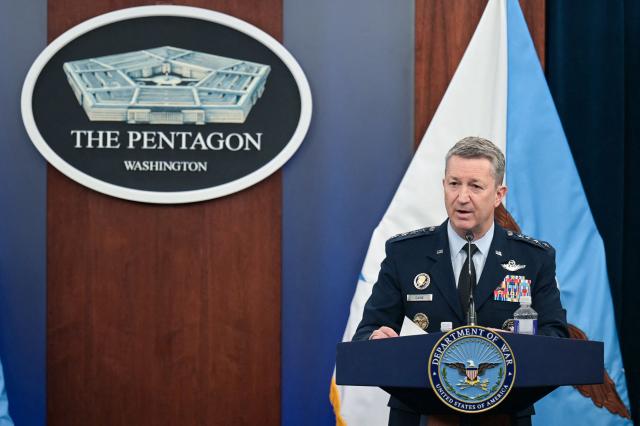 Chairman of the Joint Chiefs of Staff General Dan Caine speaks during a press briefing at the Pentagon in Washington, DC, on March 31, 2026. Hegseth said Tuesday that talks on ending the Iran war are making progress even as the more than month-long US-Israeli military campaign against the Islamic republic continued. "They are very real. They are ongoing, they are active, and I think, gaining strength," Hegseth told reporters of the negotiations. (Photo by Oliver Contreras / AFP)