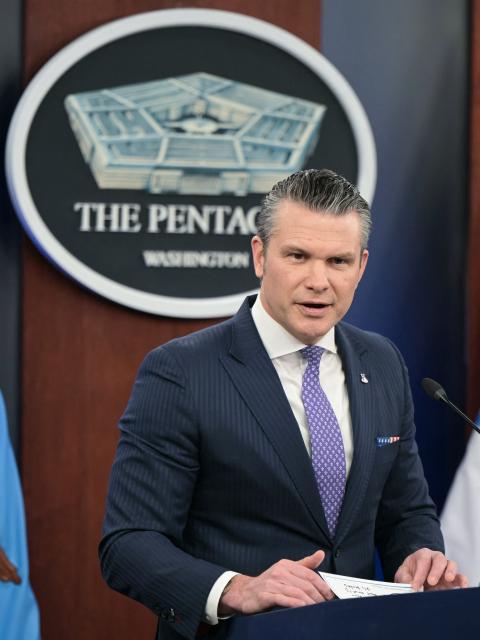US Secretary of Defense Pete Hegseth speaks during a press briefing at the Pentagon in Washington, DC, on March 31, 2026. Hegseth said Tuesday that talks on ending the Iran war are making progress even as the more than month-long US-Israeli military campaign against the Islamic republic continued. "They are very real. They are ongoing, they are active, and I think, gaining strength," Hegseth told reporters of the negotiations. (Photo by Oliver Contreras / AFP)